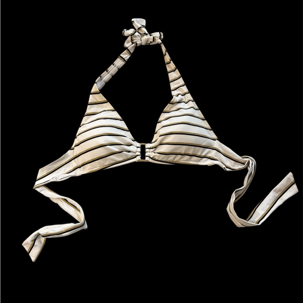 Ralph Lauren Black, White & Gold Triangle Bikini Top Gold Accents. Size - 10